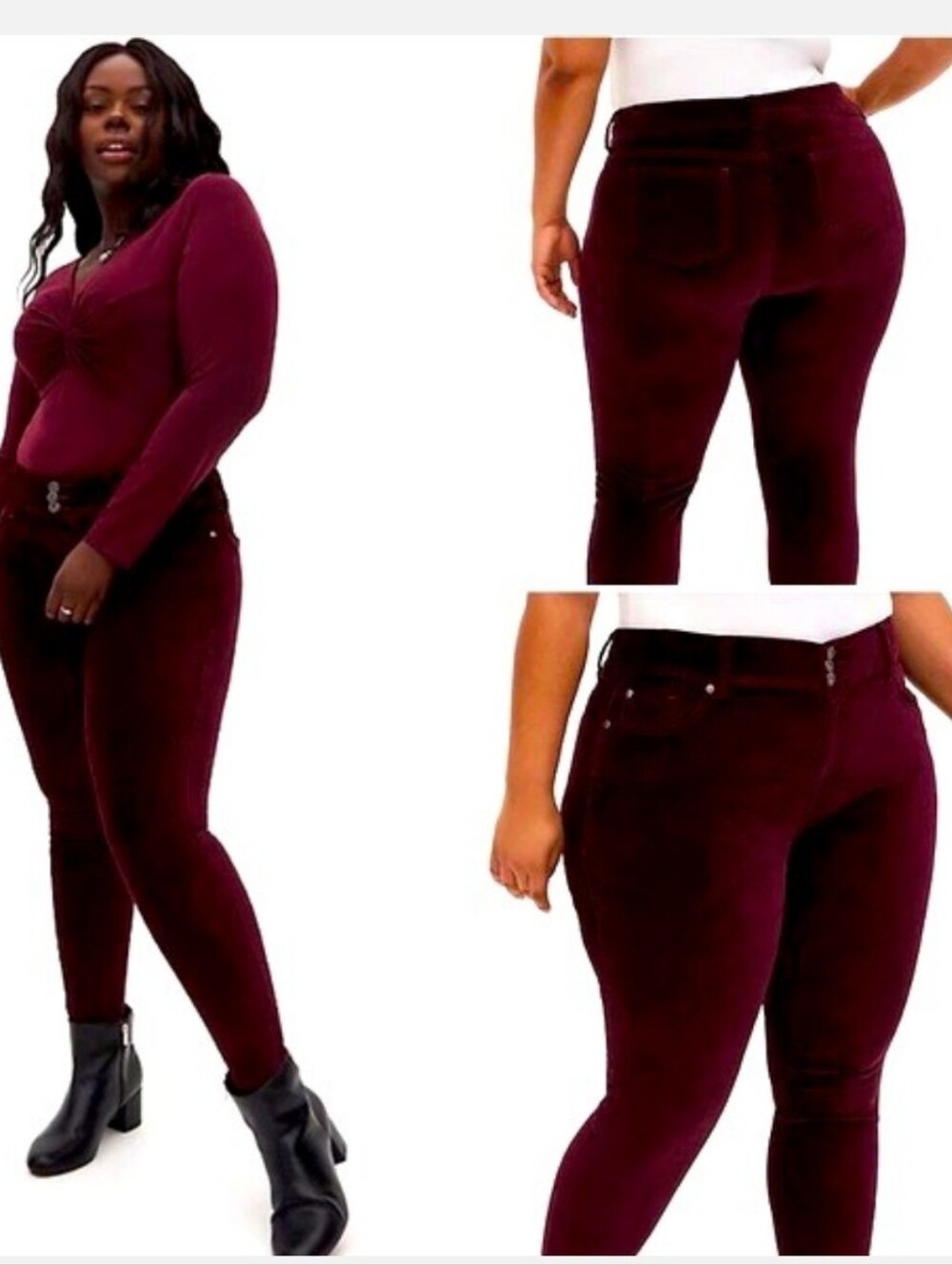 NWT Torrid Premium Velvet Jeggings Burgundy High Rise Skinny 24 Plus Pants
